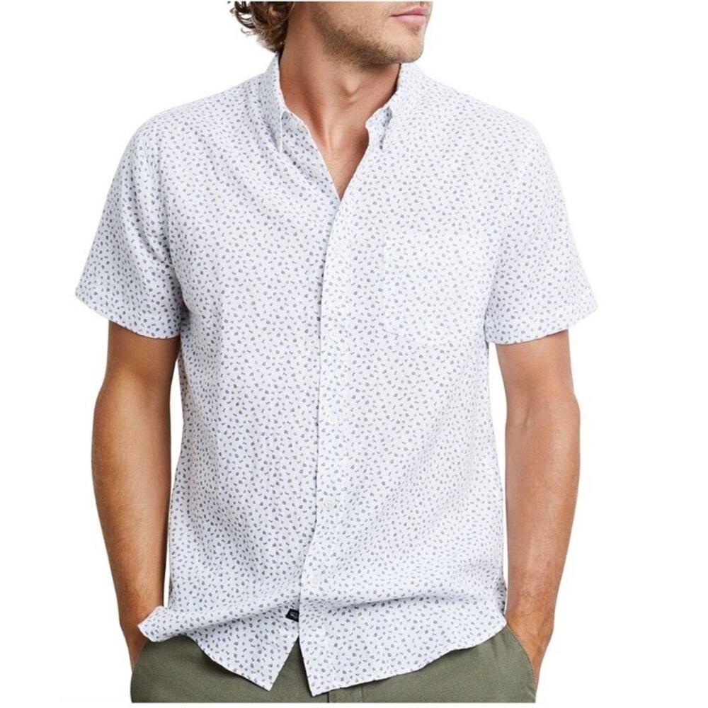 Rails Fairfax White Navy Hibiscus Floral Print Short Sleeve Cotton Summer L